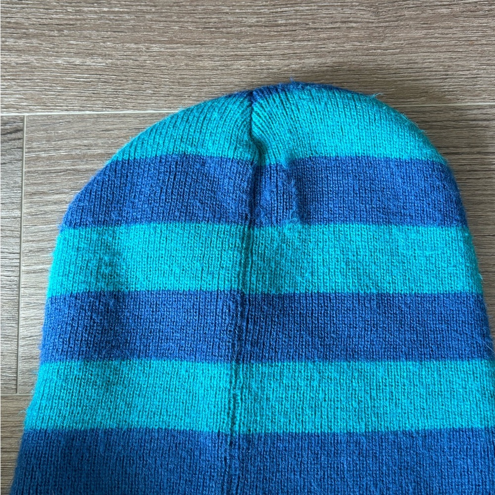 Striped Teal and Navy Beanie - Picture 4 of 6